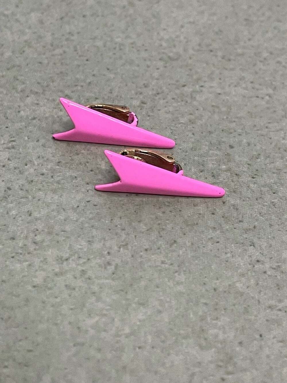 Vintage Triangle Enamel Clip-On Earrings 1980s Geometric Pink Gold-Tone